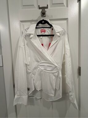 Diesel White Wrap-Style Button Blouse